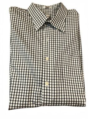 Peter Millar Nanoluxe Easycare Men's Black & White Checked Button-Up Shirt XL